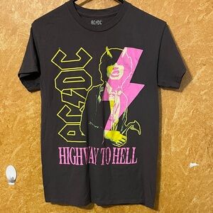 AC/DC Black Tee with Pink and Yellow Graphic